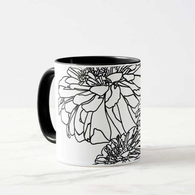 Mug Moderne minimaliste fleurs blanches noires (Devant gauche)