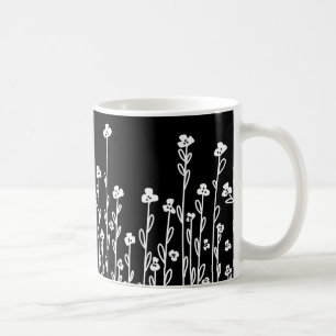 Mug Moderne minimaliste noir blanc doodé floral