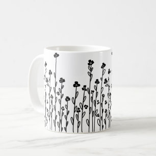 Mug Moderne minimaliste noir blanc doodé floral