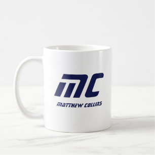 Mug Moderne Monogramme Bleu Nom Gras Simple pour Lui