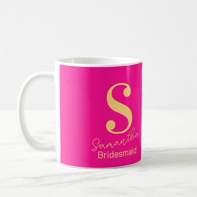 Mug Moderne Monogramme Demoiselle d'Honneur Rose Chaud (Gauche)