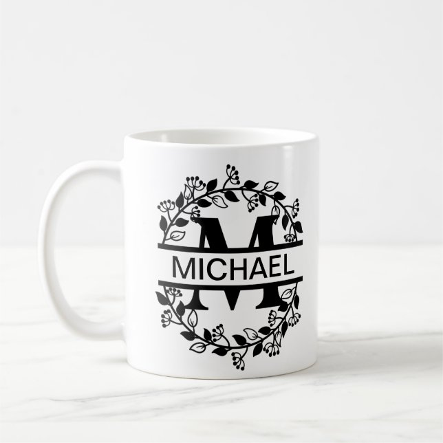 Mug Moderne Monogramme surdimensionné Initiale & Nom (Gauche)