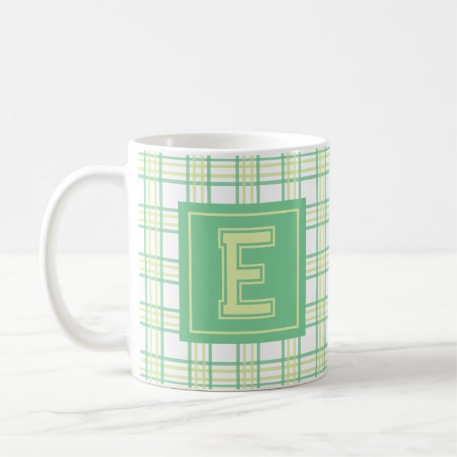 Mug Moderne Plaid Prévert Lime Vert Université Monogra (Gauche)