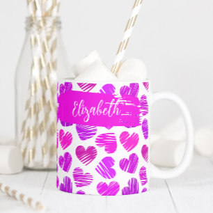 Mug Moderne Purple Rose Doodled Hearts Valentine Nom