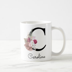 Mug Moderne Rose Boho Féminin Floral Initiale C