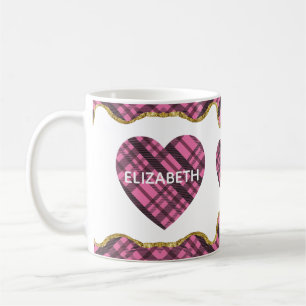 Mug Moderne Rustique rose Plaid Loeur Coeur Nom de la 