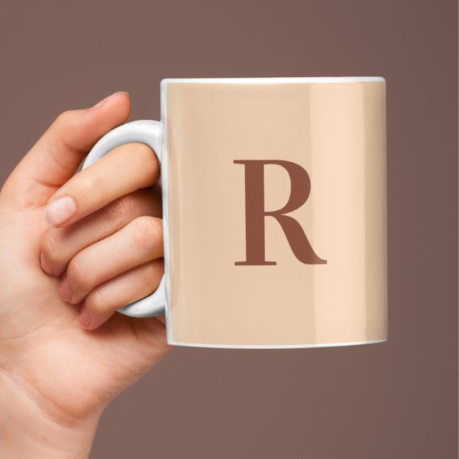 Mug Moderne Simple Monogramme Terracotta Beige (Créateur téléchargé)
