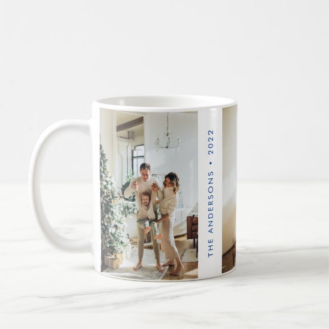 Mug Moderne simple Photo de famille Nouvel An Bleu (Gauche)