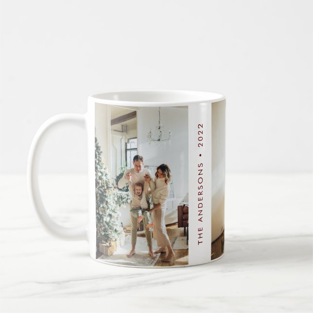 Mug Moderne Simple Photo Famille Rouge Nouvel An (Gauche)