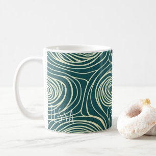 Mug Moderne Tourbillon de grain de bois sarcelle ondul
