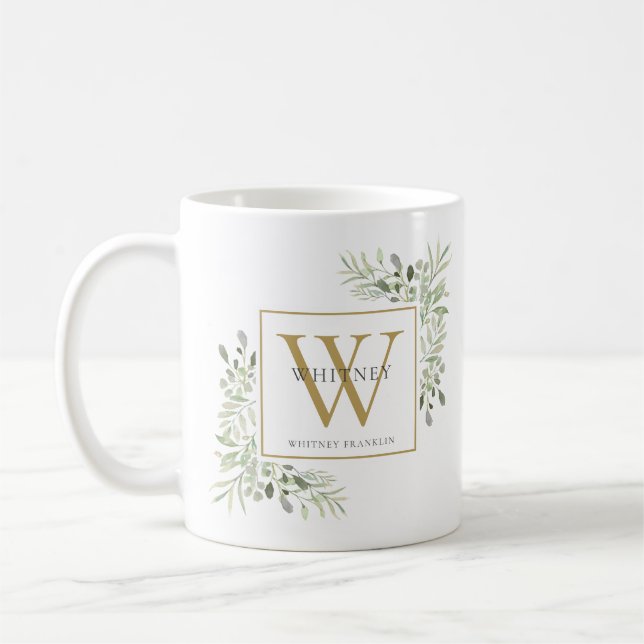 Mug Moderne Verdure Chic Or Monogramme (Gauche)