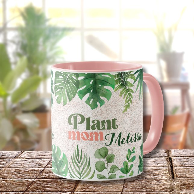 Mug Moderne Vert Botanique Feuille Plante Maman (Créateur téléchargé)