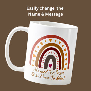 Mug Modifier le texte Ajouter le nom Boho Rainbow Hear