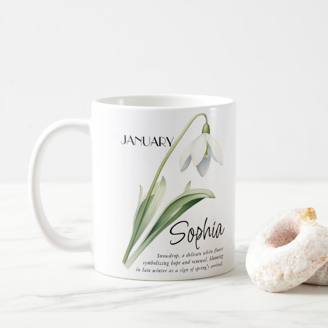 Mug Mois de naissance Fleur de janvier Personnalisé (Avec donut)