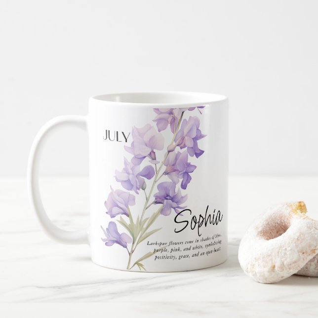 Mug Mois de naissance Juillet Fleur personnalisée (Avec donut)