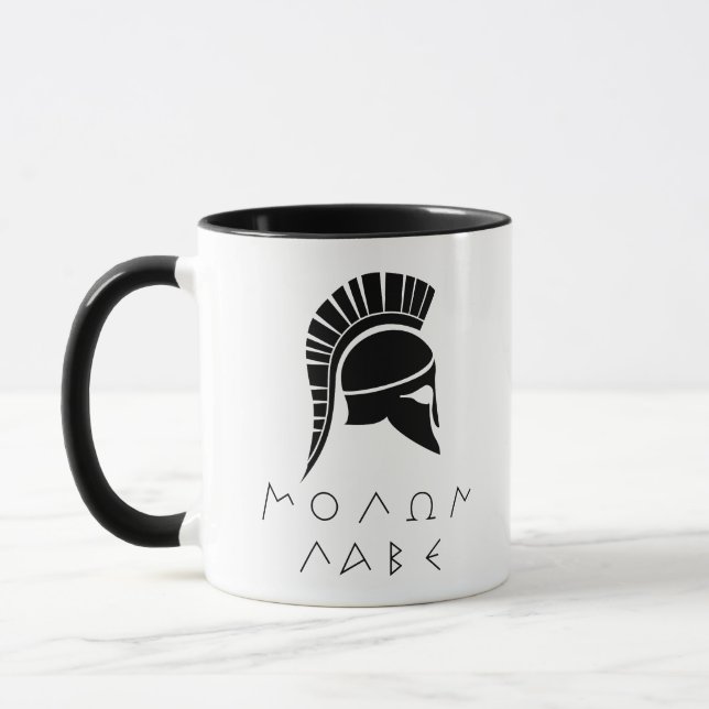 Mug "Molon Labe" Défiance spartiate avec un ancien cas (Gauche)