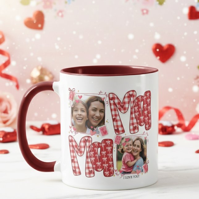 Mug Mom and Child Valentine Hearts Pink Red Plaid (Créateur téléchargé)