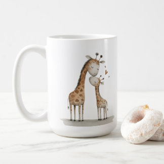 Mug Mom & Baby Giraffe Cute Illustration