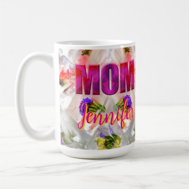 Mug 'Mom-Boss-Fire' – Diseño floral en cubos  (Gauche)