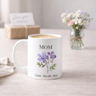 Mug Mom February Birth Flower with Kids Names