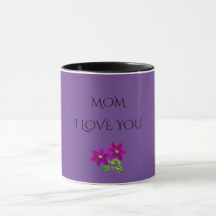 Mug 'MOM' JE T'AIME Fleurs violettes deux tongs.