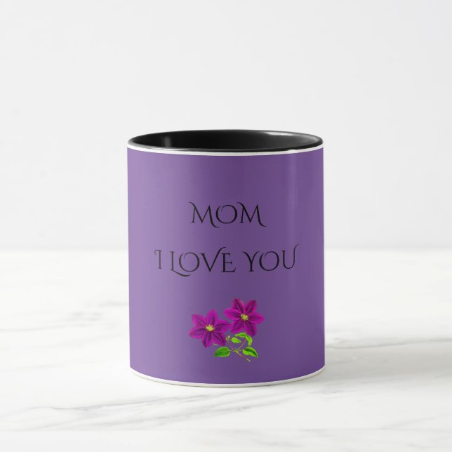 Mug 'MOM' JE T'AIME Fleurs violettes deux tongs. (Centre)