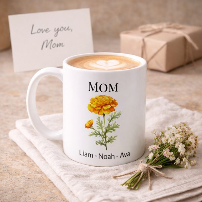 Mug Mom October Birth Flower with Kids Names (Créateur téléchargé)