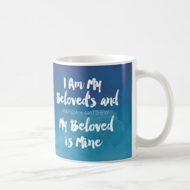 Mug Mon aimé est le mien aquarelle bleue personnalisée (Droite)