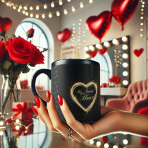 Mon coeur doux éblouissant coeur or Valentine Noir