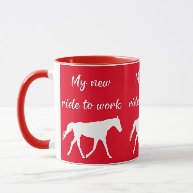 Mug Mon nouveau voyage au travail en cheval drôle (Gauche)