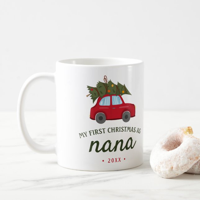 Mug Mon premier Noël en arbre de voiture rouge Nana (Avec donut)