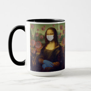 Mug Mona Lisa Jouer En Sécurité Autour De Coronavirus,