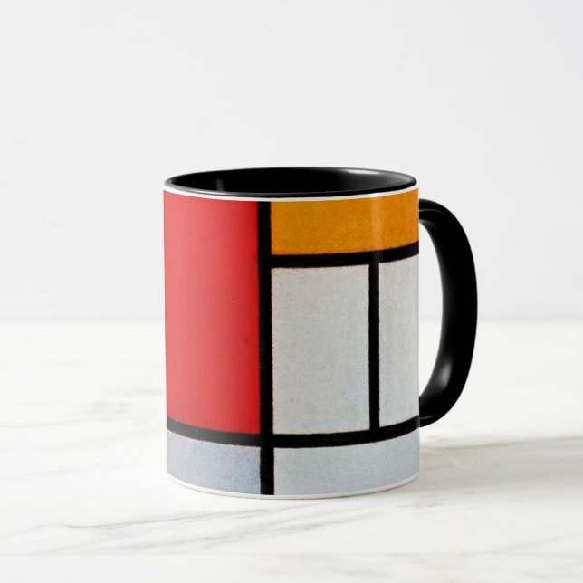 Mug Mondrian - Composition avec grand plan rouge (Devant droit)