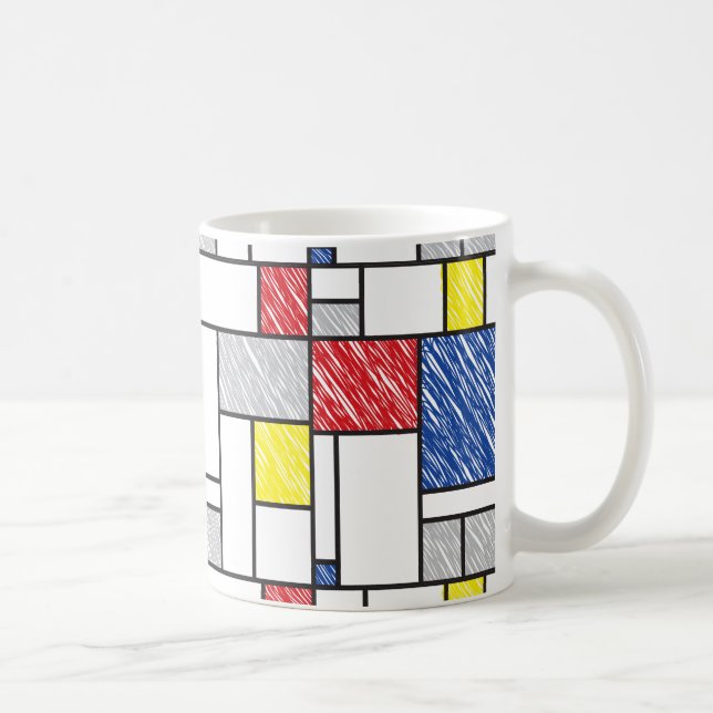 Mug Mondrik Scribbles Minimaliste De Stijl Art Moderne (Droite)