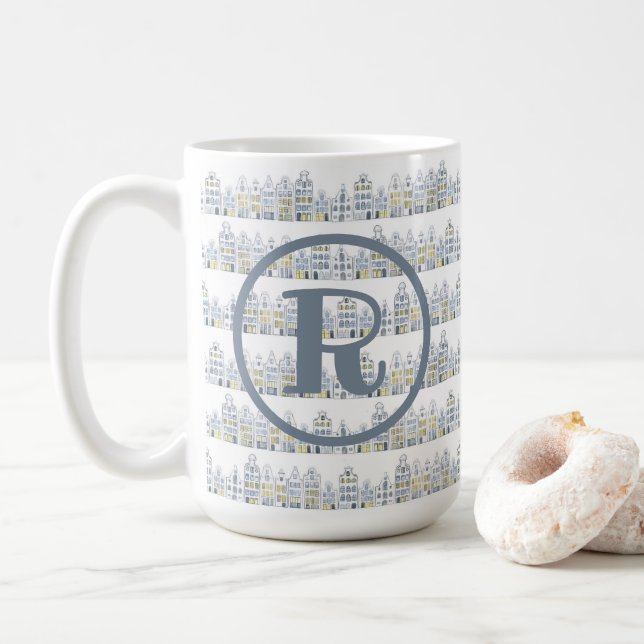 Mug MONOGRAM Aquarelle Amsterdam House Motif néerlanda (Avec donut)