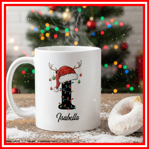 Mug Monogram Famille Noël Bois de Cerf Chapeau de Père