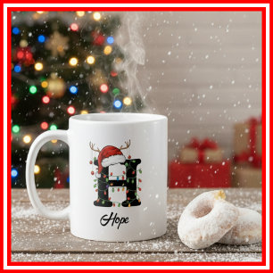 Mug Monogram Famille Noël Bois de Cerf Chapeau de Père