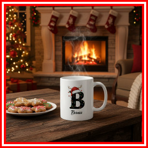 Mug Monogram Famille Noël Bois de Cerf Chapeau de Père