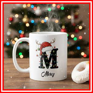Mug Monogram Famille Noël Bois de Cerf Chapeau de Père