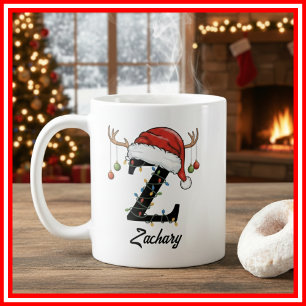 Mug Monogram Famille Noël Bois de Cerf Chapeau de Père