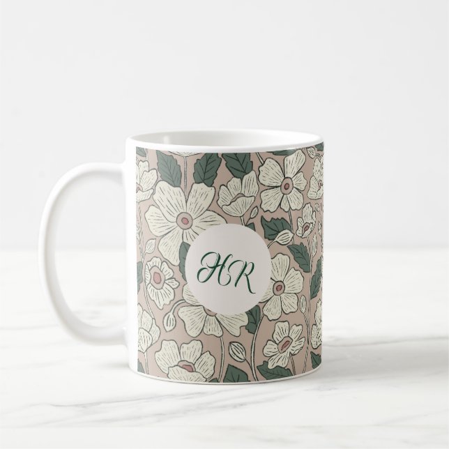 Mug Monogram Hand Drawn Floral Gift for Mom (Gauche)