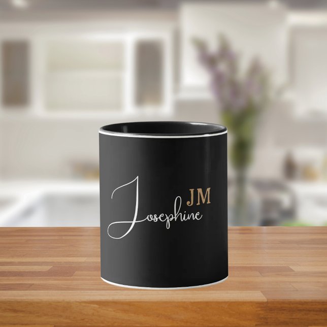 Mug Monogram name black gold modern (Créateur téléchargé)