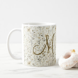 Mug Monogram Neutral Boho Florals Wildflowers Flowers 