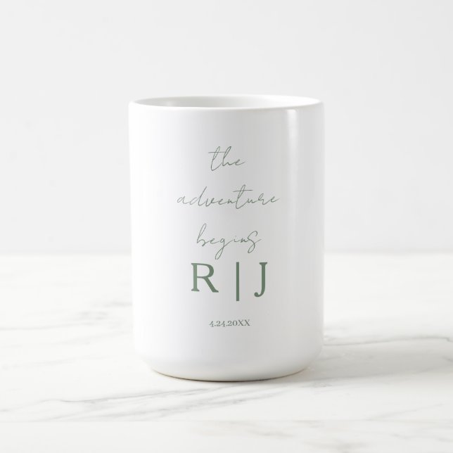 Mug Monogram Sage Green Quote Adventure Begins Wedding (Centre)