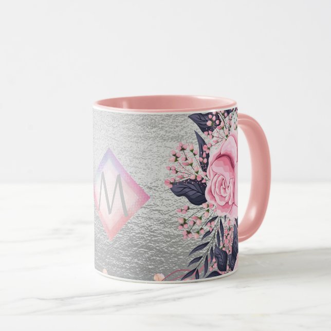 Mug Monogram Silver Navy Rosegold Girly Newlyweds Cade (Devant droit)