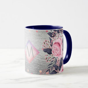 Mug Monogram Silver Navy Rosegold Girly Newlyweds Cade