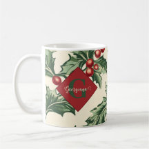 Monogram Vintage Christmas Holly & Berries Motif