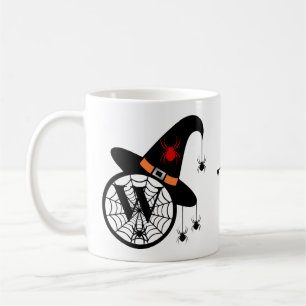 Mug Monogram W Halloween sorcières araignées Votre nom
