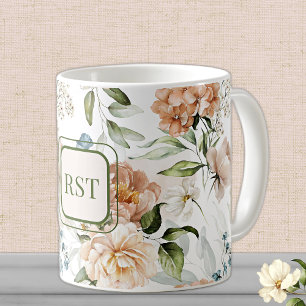 Mug Monogram Watercolor 1600s Florals hollandais 11 oz