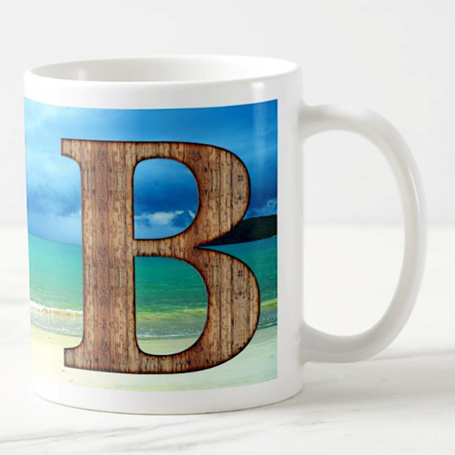 Mug Monogram Wooden Letter A Beach Ocean Scene (Créateur téléchargé)